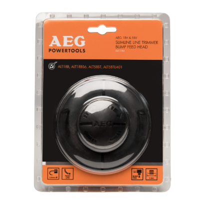 AEG AAC1004 bump feed line trimmer head in slimline design with easy-grip knob, 2.4mm line