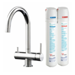 Aquaport Chrome Curved Goose Neck 3 Way Filtered Water Mixer with Twin Stage Filtration System Complete Kit 4 Star WELS Rated