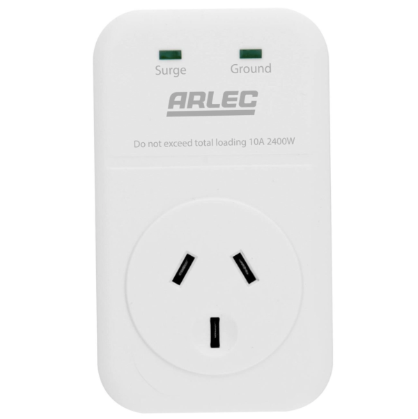 Arlec 1 Outlet Premium Surge Adaptor 1800 Joules 6000A Surge Capacity LED Indicators Vertical Design DA51