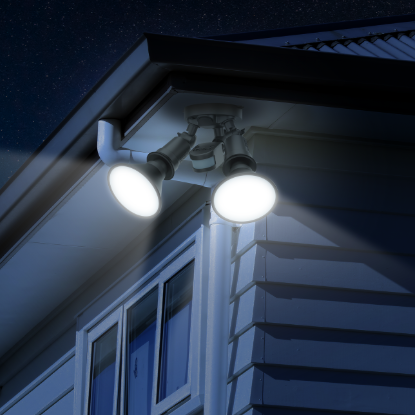 Arlec Twin Head Black Hardwired LED Floodlight with PIR Motion Sensor 1900 Lumen IP44 Rated Security Light