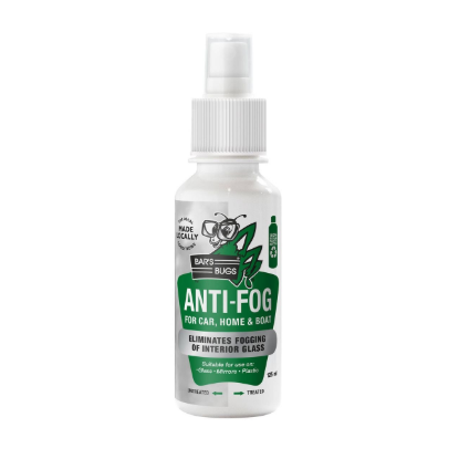 Bar’s Bugs 125ml Anti Fog treatment for clear car windows and mirrors in Australia