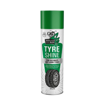 Bar’s Bugs 350g tyre shine spray for deep black glossy tyre finish Australia