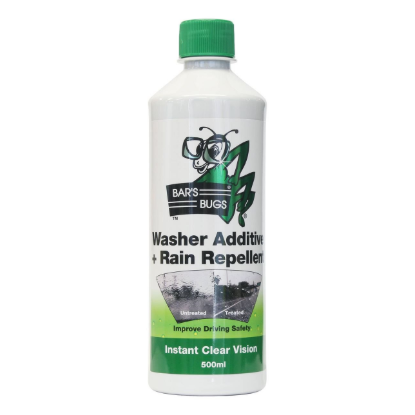 Bar’s Bugs 500ml rain repellent windscreen cleaner for improved wet weather visibility Australia