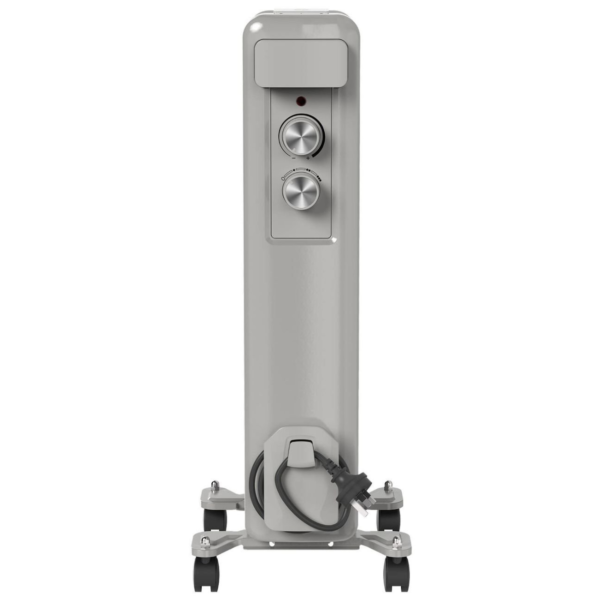 Click 1000W 5 Fin Oil Heater Grey 3 Power Settings Adjustable Thermostat Overheat Tip-Over Protection Casters CLK204
