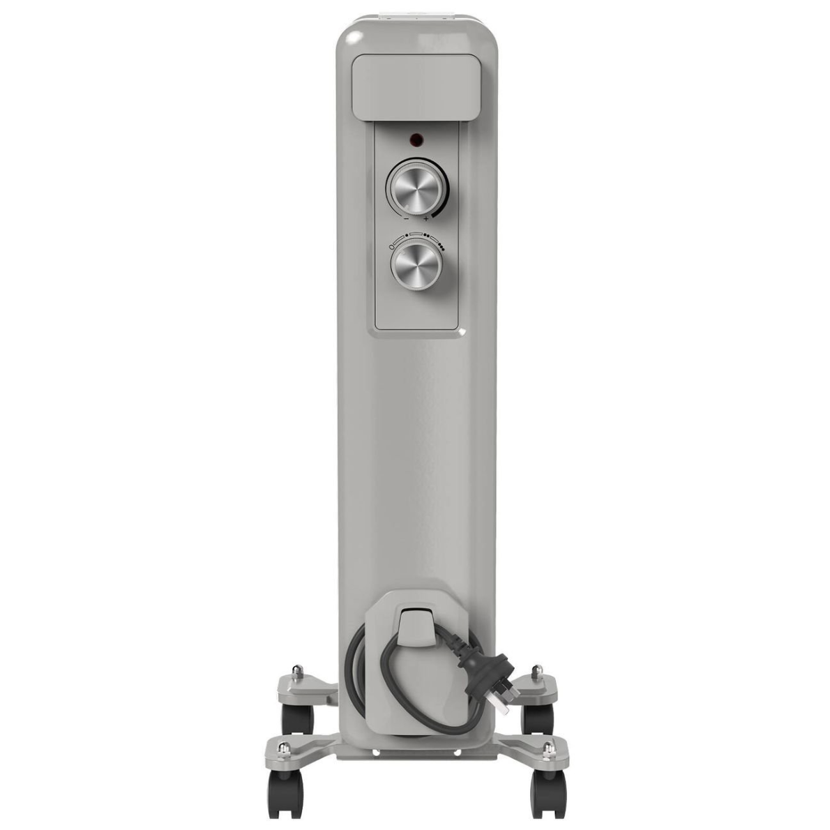 Click 1000W 5 Fin Oil Heater Click 1000W 5 Fin Oil Heater Grey 3 Power Settings Adjustable Thermostat Overheat Tip-Over Protection Casters CLK204