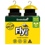 EnviroSafe Fly Trap 2 Pack Yellow Recyclable PET Plastic 3.3L Australia Number 1 Outdoor Fly Trap with Food Grade Eco-Bait
