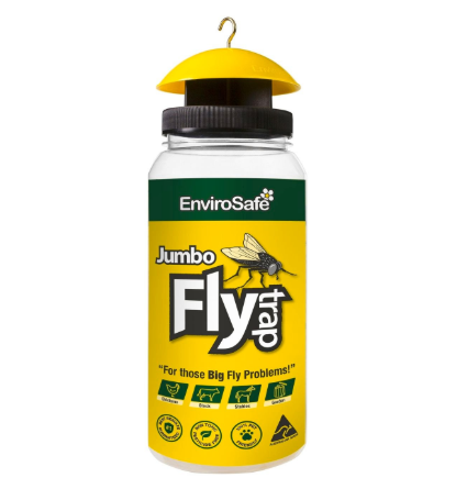 Envirosafe Jumbo Fly Trap 2.5L Yellow Recyclable Plastic Australia Number 1 Heavy Duty Outdoor Fly Trap with Pesticide Free Jumbo Eco-Bait for Farms Stables and Rural Properties