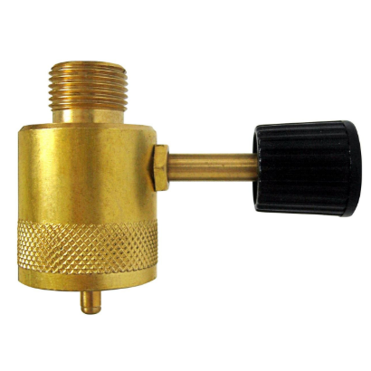 Gasmate brass gas adaptor 1-20 UNEF to BSP LH for propane camping canisters