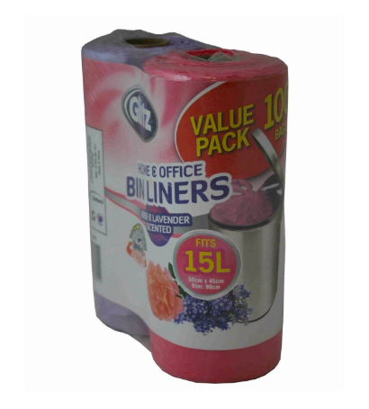 Glitz Purple Pink 15L Lavender Rose Scented Tie Top Kitchen Bin Liners 100 Pack HDPE Handle Ties Two Rolls of 50
