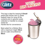 Glitz 15L Lavender & Rose Scented Tie Top Kitchen Bin Liners 100 Pack | Odour Masking Bin Bags Australia - Image 2