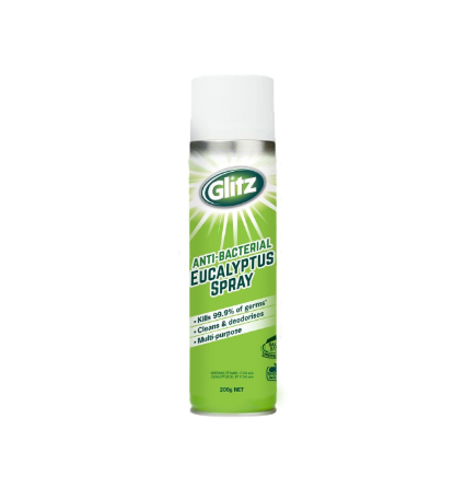 Glitz 200g Silver Antibacterial Eucalyptus Spray Kills 99.9% Germs Multipurpose Cleaner Deodoriser with Eucalyptus Oil and Ethanol