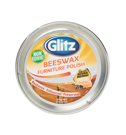 Glitz 200g Beeswax Polish Silver Rounded Tin Natural Beeswax Furniture Polish for Timber Whitewood Lacquered and Veneered Furniture