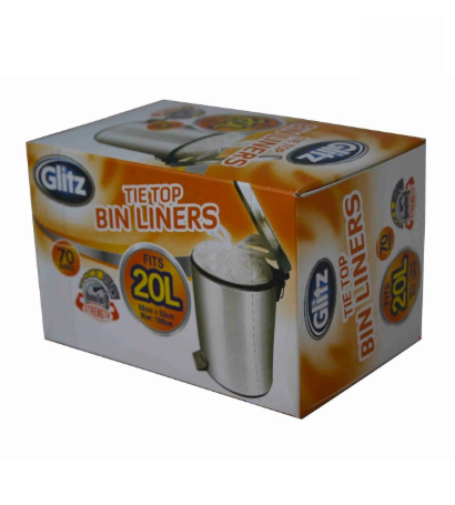 Glitz 20L Tie Top Kitchen Bin Liners 70 Pack High Density Polyethylene Small Kitchen Bin Bags Value Pack
