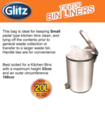 Glitz 20L Tie Top Kitchen Bin Liners 70 Pack | Small Kitchen Bin Bags Value Pack Australia - Image 2