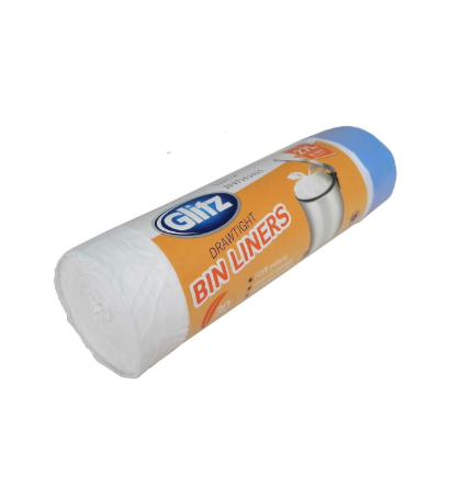 Glitz White 27L Pull Tie Kitchen Garbage Bags 30 Pack HDPE Drawstring Closure Kitchen Bin Liners for Small Medium Bins