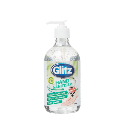 Glitz 500ml Clear PET Waterless Hand Sanitiser Citrus Scent Kills 99.9% Germs No Rinse No Sticky Residue