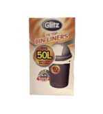 Glitz 50L kitchen bin liners 60 pack strong HDPE tie top rubbish bags Australia