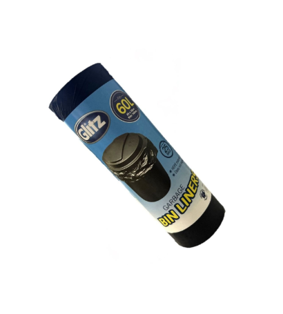 Glitz Black 60L Garbage Bags 25 Pack High Density Polyethylene Bin Liners for Home Office Boat and Car