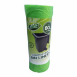Glitz Blue 80L Compostable Wheelie Bin Liner 20 Pack 20x80cm 100% Compostable Strong Leak Resistant Eco-Friendly Bin Bags