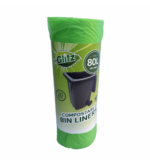 Glitz Blue 80L Compostable Wheelie Bin Liner 20 Pack 20x80cm 100% Compostable Strong Leak Resistant Eco-Friendly Bin Bags