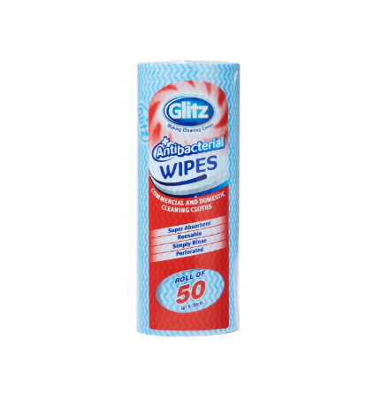 Glitz Domestic Wipes Roll 50 Pack Blue White Reusable Super Absorbent Perforated Polyester Polyamide Cleaning Wipes