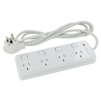 HPM 4 outlet individually switched surge protected powerboard 150J 1.8m lead white Australia home office use
