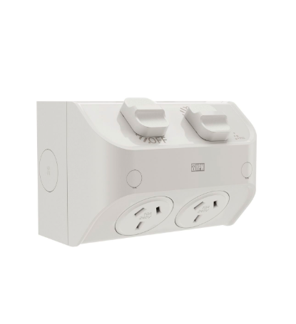 HPM Aqua double 10A weatherproof IP53 surface mount powerpoint mist grey outdoor socket Australia patio use