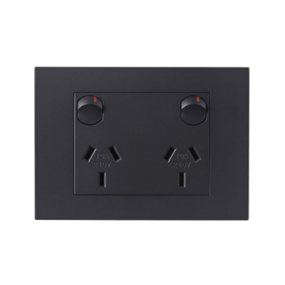 HPM Vivo EV777MG grey matte double powerpoint with internal safety shutters and interchangeable square coverplate