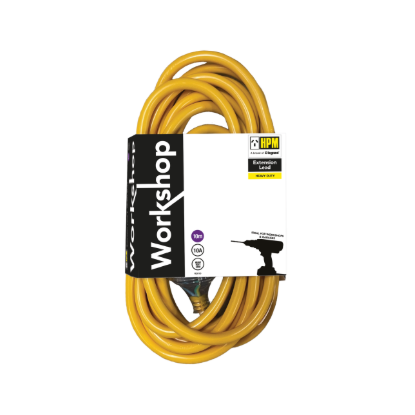 HPM 10m heavy duty workshop extension lead 10A yellow 3 core cable for construction and tradesman use Australia