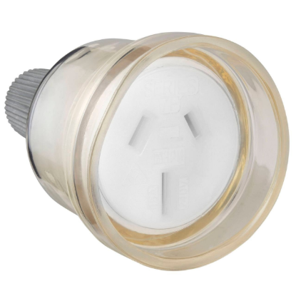 HPM 15A clear extension cord socket CD7P15CL rear entry socket with safety skirt and cord locking nut Australia