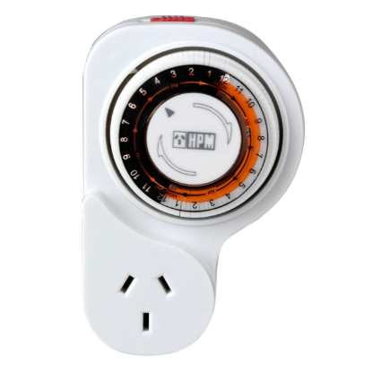 HPM 24hr analogue double pole timer 10A 2400W push tab security timer override switch Australia