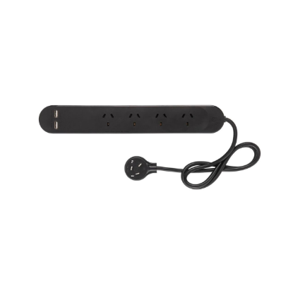 HPM 4 outlet powerboard black USB charging ports 2x USB-A overload protection Australia