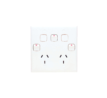 HPM double square powerpoint with extra switch white 10A 2 gang horizontal indoor outlet Australia