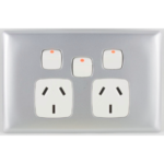 HPM LINEA double powerpoint with extra switch matt silver white slim 4mm profile indoor outlet Australia