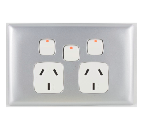 HPM LINEA double powerpoint with extra switch matt silver white slim 4mm profile indoor outlet Australia