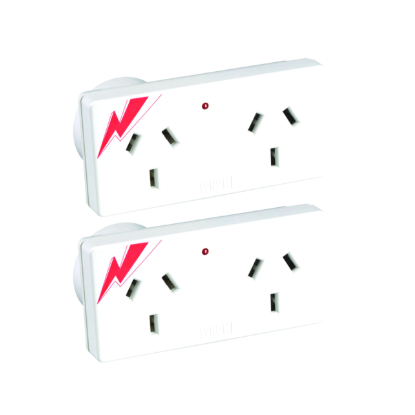 HPM surge protected double adaptor 2 pack 4 outlet power board 175J white Australia