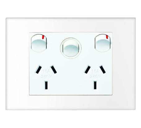 HPM VIVO double powerpoint with extra switch white 10A indoor electrical outlet Australia modern design