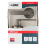 Ikonic San Fran Gunmetal Entrance Lever Set 22266 with brass keys