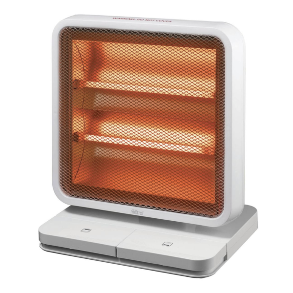 Mistral 800W Radiant Heater 2 Quartz Heating Elements 2 Heat Settings Tip-Over Safety Switch Metal Safety Grille GS1822Y23
