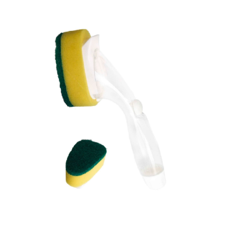 Morgan Dish Brush with Soap Dispenser and Spare Head Refillable Detergent Handle PVC PP Sponge for Dishwashing