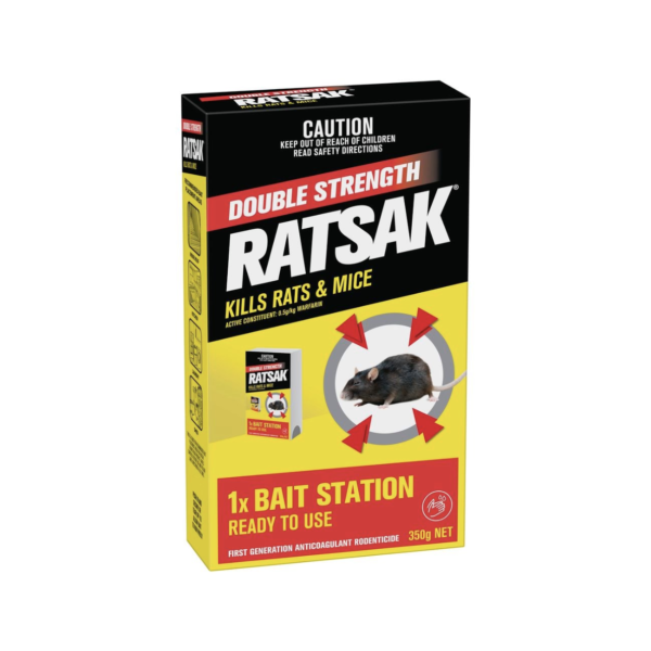 RATSAK 350g Double Strength Bait Station Ready to Use Warfarin Formula Kills Rats Mice Up to Two Weeks Indoor Use 56511