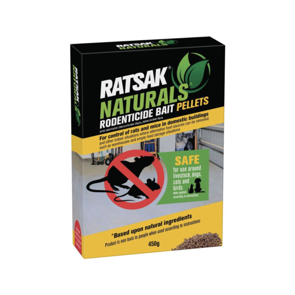 RATSAK 450g Naturals Rodenticide Bait Pellets Natural Ingredients Safe Around Pets Livestock Kills Rats Mice 4-7 Days 55805