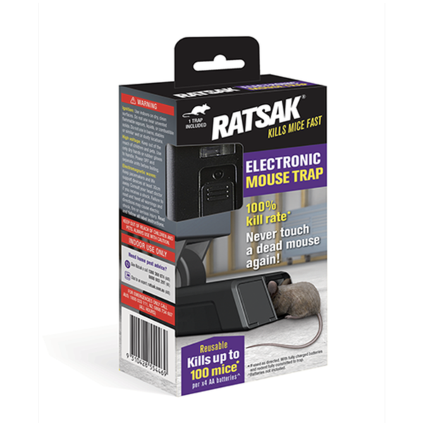 RATSAK Electronic Mouse Trap 100% Kill Rate Kills Up to 100 Mice Per Battery Set LED Indicator Removable Kill Chamber 55446
