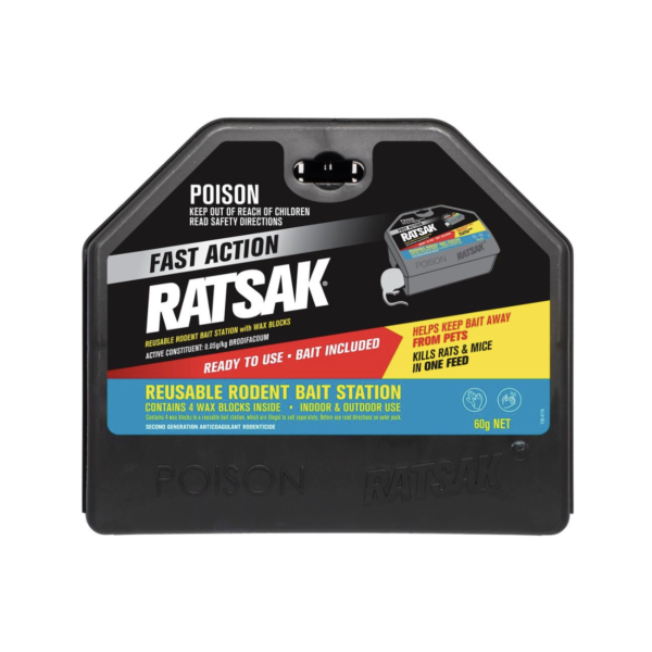 RATSAK Fast Action Reusable Rodent Bait Station With Wax Blocks Lockable Kills Rats Mice 4-7 Days Indoor Outdoor 56502