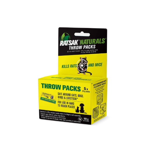 RATSAK Naturals 100g throw packs natural rodent bait for rats and mice Australia