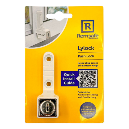 Remsafe white Lylock push lock sliding aluminium window restrictor Australia