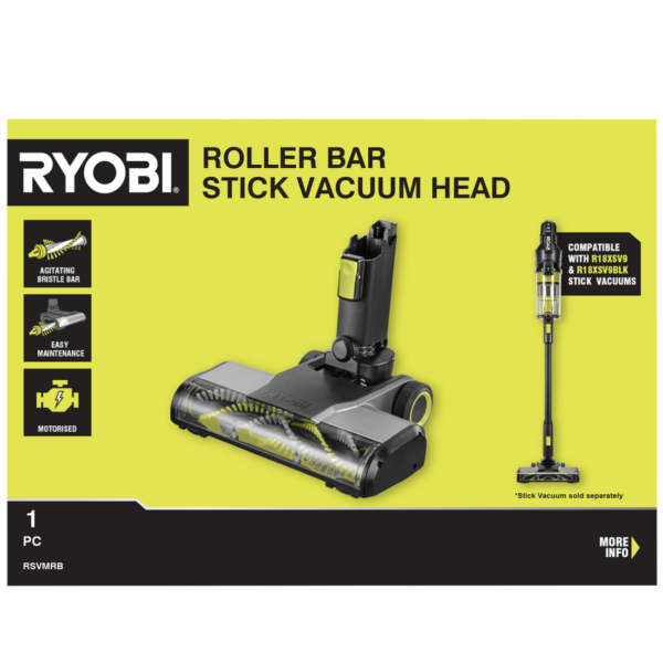 Ryobi 18V Stick Vacuum Motorised Roller Bar Agitating Brush Carpets Hard Floors Pet Hair