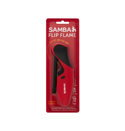 Samba Flip Flame refillable gas lighter red and black fold-away BBQ lighter