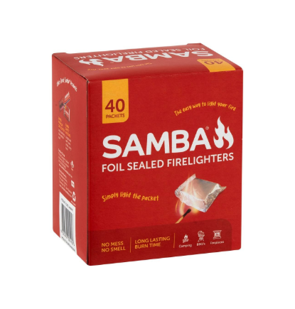 Samba foil sealed firelighters 40 pack for BBQs wood fires and charcoal lighting
