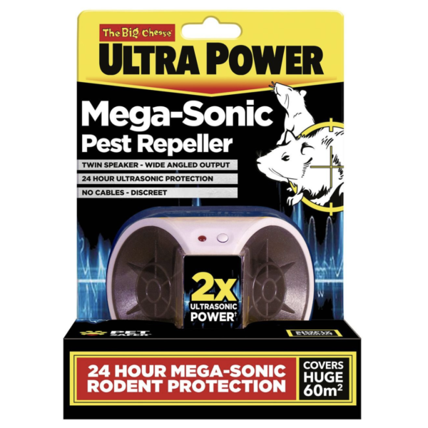 The Big Cheese Mega Sonic Ultrasonic Pest Repeller White Covers 60m2 Safe for Cats and Dogs